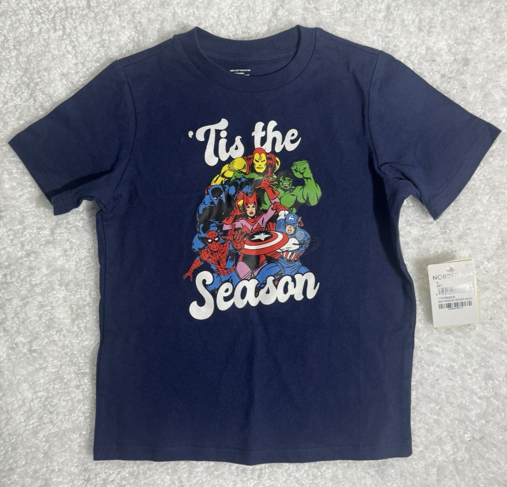 Tucker + Tate Marvel Holiday T-Shirt Navy Short Sleeve Graphic - Boys Size 4